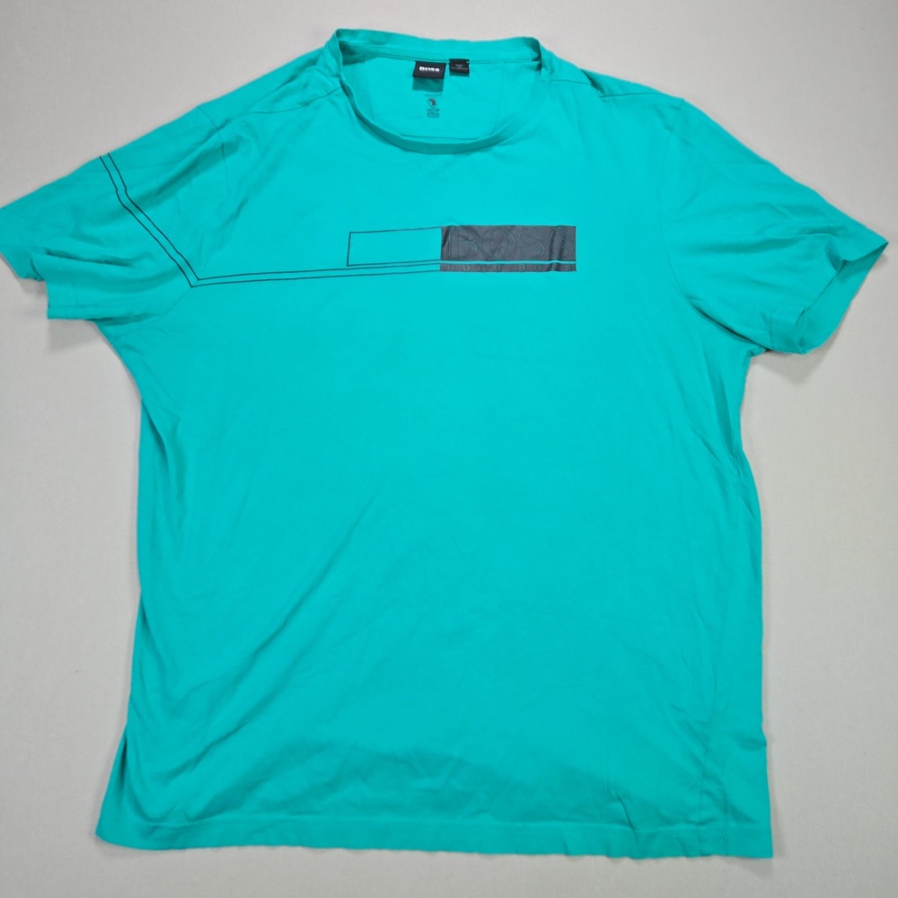 HUGO BOSS T Shirt Teal‎ Turquoise Geometric Graphic Logo Print Mens XXL